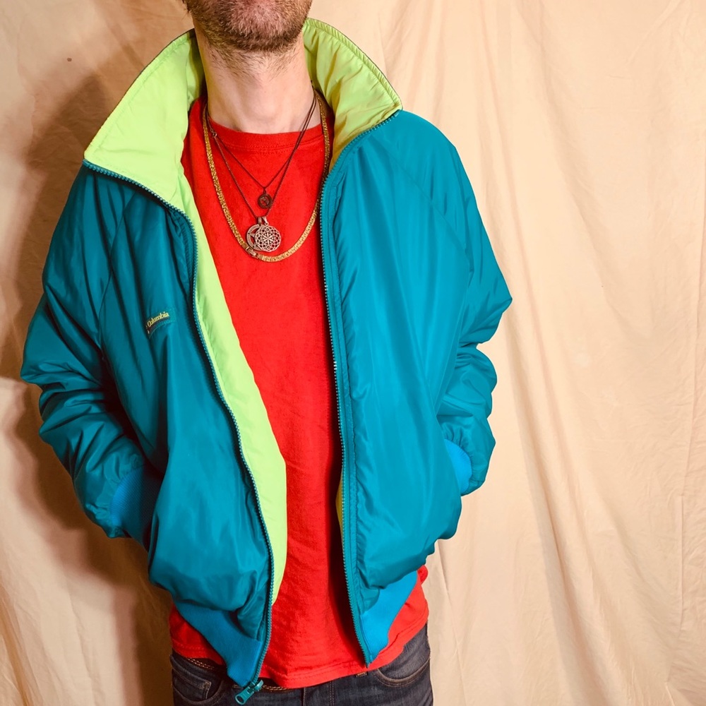 VTG COLUMBIA REVERSIBLE NEON BOMBER JACKET LRG